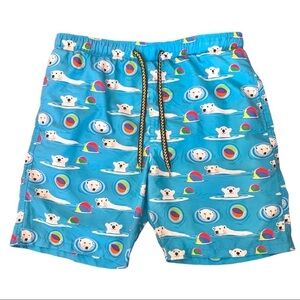 SURF SOCIETY SWIMWEAR BLUE BERMUDA MEN PRINT POLAR BEAR BERMUDA ADJUSTABLE LARGE